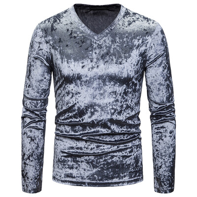 

Toponeto Fashion Personality Mens Casual Senior lapel Diamond velvet T Shirt Top Blouse