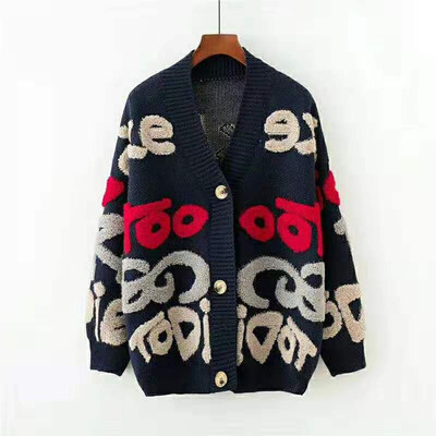 

Tailored Women Print Cardigan long Sleeve Loose Knitted Sweater Tops