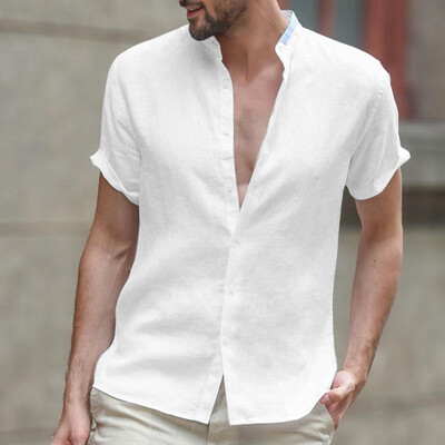

Toponeto Mens Baggy Cotton Linen Solid Short Sleeve Button Retro T Shirts Tops Blouse