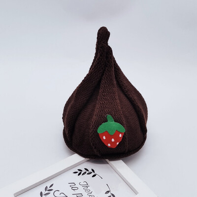 

Newborn Cute Autumn Winter Kids Hats Girls Kids Baby Boys Strawberry Pattern Hats Knitted Wool Hemming Caps