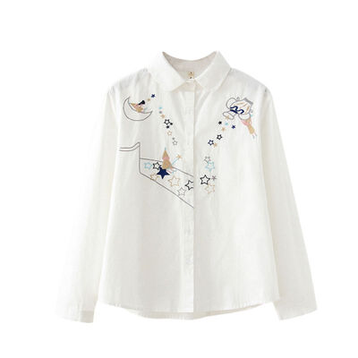 

Women Embroidery Blouse New Casual Long Sleeved Cotton White Shirt Woman Office Shirts Excellent Quality Blusas Lady