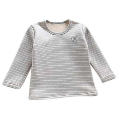 

Children Unisex Fashion Casual Cute Thermal Underwear Stripes Pattern Velvet Baby Bottoming Shirt Fashion Casual Shirt