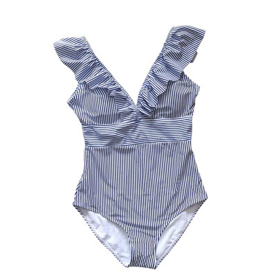 

Sexy Female Retro V Neck Striped Swimsuit One Piece Ruffled Push Up Padded High Waist Swimwear 2019 Women Bikini Set Holiday