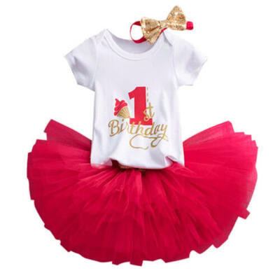 

3PCS Baby Girls 1st Birthday Outfit Party Romper Skirt Cake Smash Tutu Dress Set