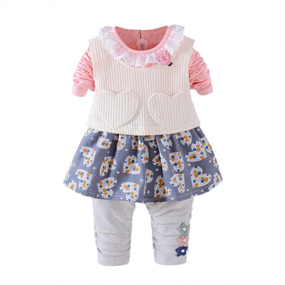 

3Pcs Baby Girls Costume Kids Lovely Heart-Shaped Print Dress Tops Vest Pants Leggings Outfits Children Sets 3 Months-3 Year