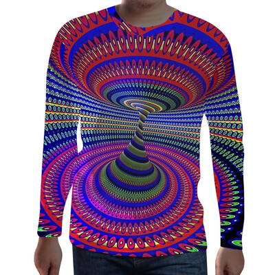 

Toponeto Men Funny 3D Print Round Neck Long Sleeve T Shirt Tops Casual Daily Blouse