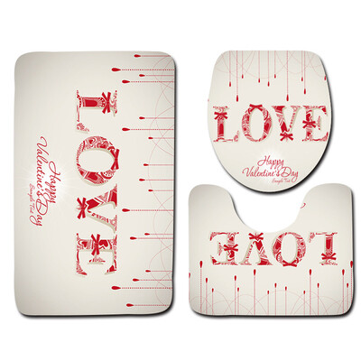 

〖Follure〗3PCS Valentines Day Pattern Non Slip Toilet Seat Cover Rug Bathroom Set Decor