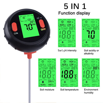 

5 In 1 Soil PH Water Moisture Meter Garden Plants Flowers Moist Tester