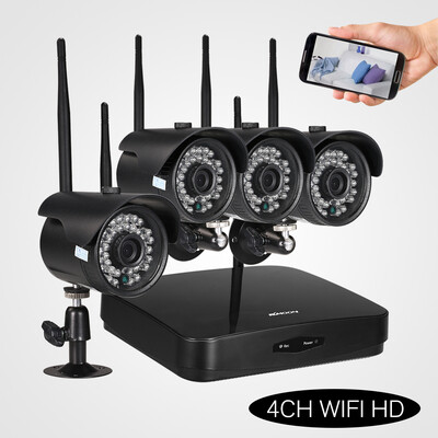 KKmoon 4CH 1080P HD WiFi H265H264H265 NVR Kit with 4pcs 1080P 20MP Wireless WiFi Waterproof Outdoor Bullet IP Camera Support