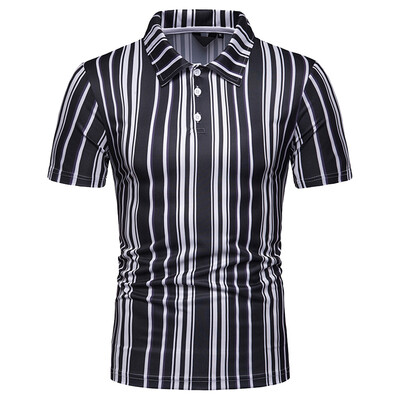 

Tailored Mens Summer Causal Striped Button Printed Stand Collar Short Sleeve Top Blouse