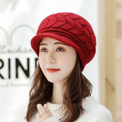 

2009 New Rabbit Hair Hat Lady Autumn&Winter Duck Tongue Hat Knitted Cap Heating Pure Color Beret Factory Direct Sales