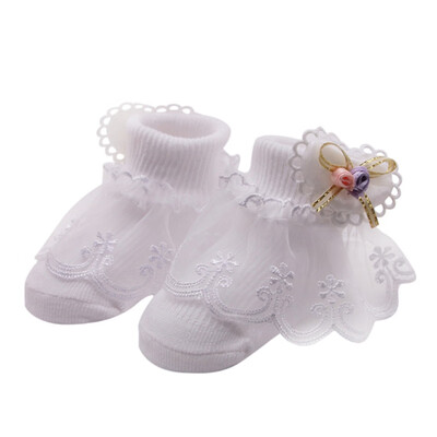 

Cute Baby Girl Socks Cotton sweat absorbent non - slip socks With Lace Bow Floral Print Socks Princess Children Socks