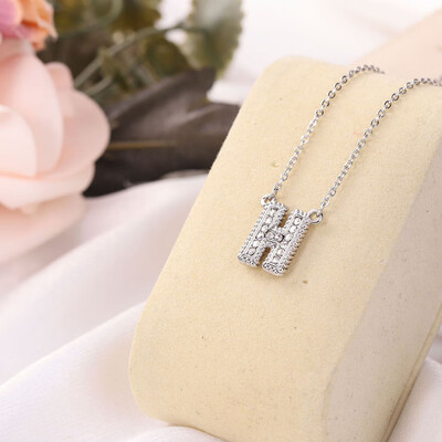 

Fashion Women 26 Double Sided English Alphabet Diamond Silver Color Necklace