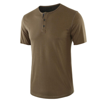 

Toponeto Fashion Mens Baggy Solid Short Sleeve Button O-Neck T Shirts Tops Blouses