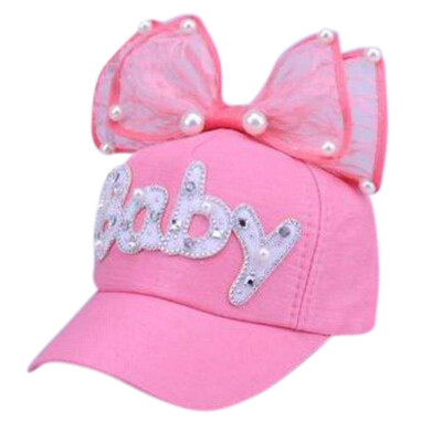 

2019 New Kids Adjustable Hat Baby Girl Casual Outdoor Letter Pattern Baseball Cap Breathable Visor Hats With Bowknot
