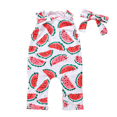 

Baby Girl Clothes Summer Newborn Girls Set Sleeveless Watermelon Print Bodysuit Jumpsuit With Headband