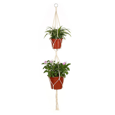 

Macrame Double Plant Hanger Indoor Outdoor 2 Tier Flower Pot Hanging Planter Basket Cotton Rope 4 Legs 47 Inch