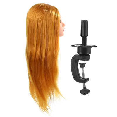 

24" Dummy Head 50 Real Human Hair Training Head Hairdressing Salon Head Clamp Holder Hairdressing Practice Head Golden Yellow