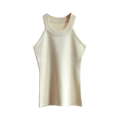 

Summer casual&sexy Sleeveless T-shirt Sexy Women Basic Tees Tops Halter Solid Color Knitted Cropped T-shirt