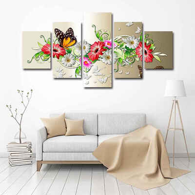 

5pcsset Butterfly Flowers Oil Painting Abstract Unframed Canvas Art HD Printed Oil Posters Drawing Pictures