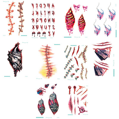 

10PCS Body Art Water Transfer Tattoo Decal Waterproof Temporary Tattoo Sticker Halloween Scar on Wrist Fake Tattoo