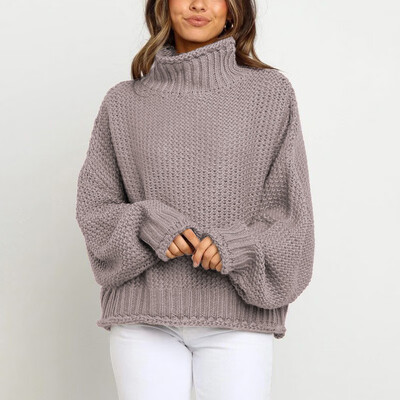 Fall Women Chunky Knitted Turtleneck Sweater Baggy Jumper Knitwear Pullover Tops