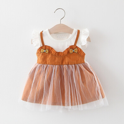 

Flower Girl Dress Summer Short Sleeve Kids Dress For Girls Fashion Girl Clothes Toddler Clothes Girls Print Fake Two Piece Dress