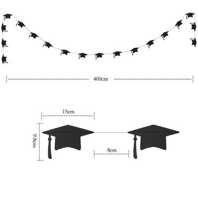 

18Pcs 4M Black Gold Glitter Graduation Bachelor Hat Banner Decoration Flag for School Graduation Celebration