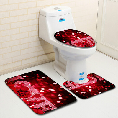 

〖Follure〗3PCS Valentines Day Pattern Non Slip Toilet Seat Cover Rug Bathroom Set Decor