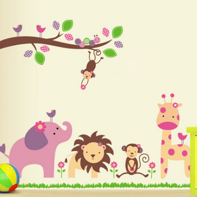 

Size 120100CM Wall Stickers AY869 Animal Forest Children Bedroom Kindergarten Background Decoration