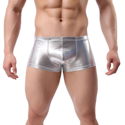 

Mens Soft Breathable Stretch Boxer New Fashion Patent Leather Solid Colors Underwear Man Boxer