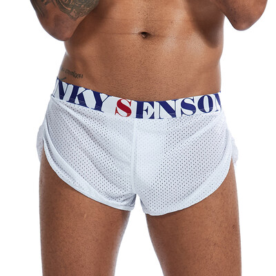 

Mens Sexy Low Rise Boxer Briefs Mesh Breathable Sports Underwear Trunks Shorts