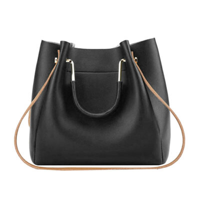

Fashion Women Solid Color Faux Leather Zipper Tote Pouch Shoulder Bucket Bag