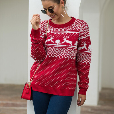 

Tailored Women Christmas Sweater Long Sleeve O-Neck Christmas knitting Pullover Tops