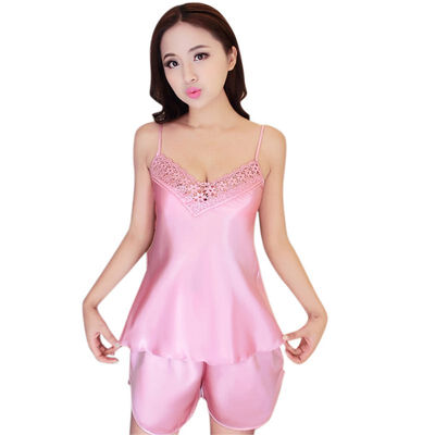 

Women Lace Pajamas Sexy Simulation Silk Lace TopsLace Romantic Shorts Two Sets