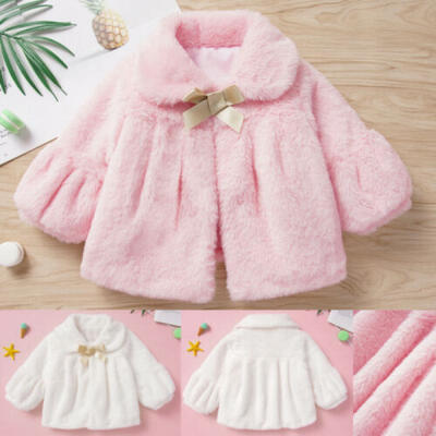 

Winter Toddler Kid Baby Girl Warm Fluffy Bow Coat Jacket Outwear Clothes UK