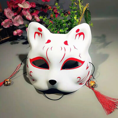 

Half Face Fox Mask Japanese Anime Hand Painted Kitsune Halloween Cosplay Mask Portable Party Mask