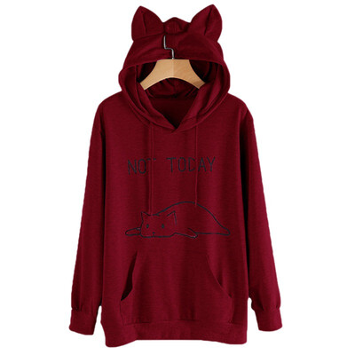 

Cosy Womens Printed Long Sleeve Hoodies Pullovers Fashion Cat Ear Hooded Sweatshirts Women Tops Female Clothes harajuku KPOP