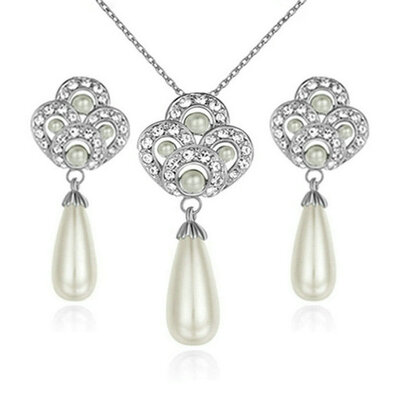 

Yoursfs® 18K Rose Gold Plated Chinoiserie Double Happiness Pearl Necklace&Earring Use Austrian Crystal Bridal Jewelry Set