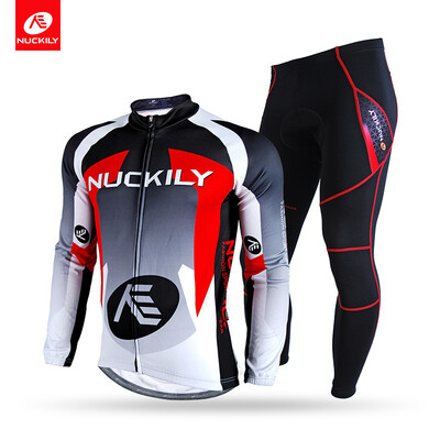 

Nuckily Winter Cycling Set Mens Polyester Mid-weight Thermal Fleece Cycle Jersey With Foam Pad Tghts Set