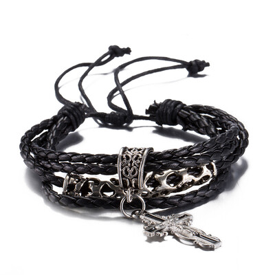 

Unisex Multilayer Punk Rock Hand chain Vintage Bracelet Black Leather Charm wristband Men Women Bangle Jewelry Party Gift