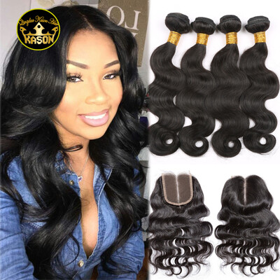 

Kason Peruvian Body Wave 4 Bundles Human Hair With Closure Middle Part 100% No Chemical Unprocessed Human Virgin Peruvian Hair Can