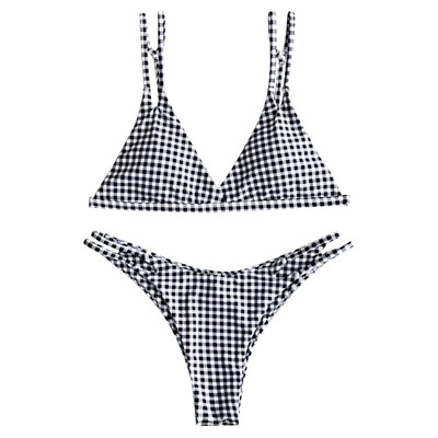 

Plaid Cut Out Cami Bikini Set