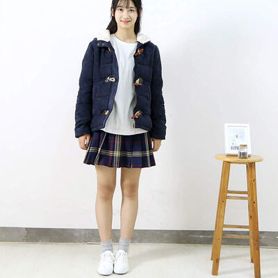 

City plus CITYPLUS 2017 winter new style women women wild college hooded velvet leather horns deduction lambskin cotton clothes CWMF179573 navy blue L