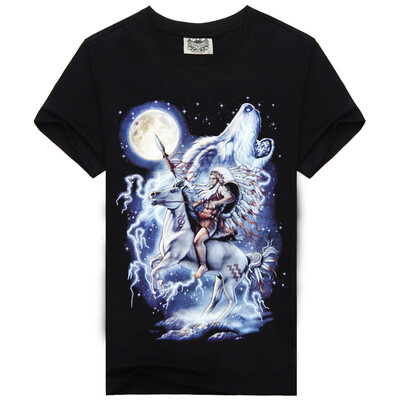 

MEN BONE 3D Personality trend T-shirt Indians&wolves pattern