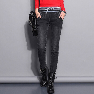 

City Plus CITYPLUS 2017 Winter New Women&39s Artistic Elastic Band with Harlan Pants Gundam Plus Thickening Jeans CWKN179451 Black Gray 30