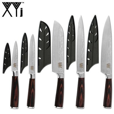 

XYj 5pcs Kitchen Cooking Tools Stainless Steel Knives Damascus Veins Blade Kitchen Accessory