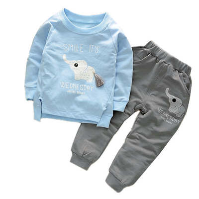 

2017 Summer Kids Clothing Sets Baby Boys Girls Cartoon Elephant Cotton Set Winter Children Clothes Child T-ShirtPants Suit