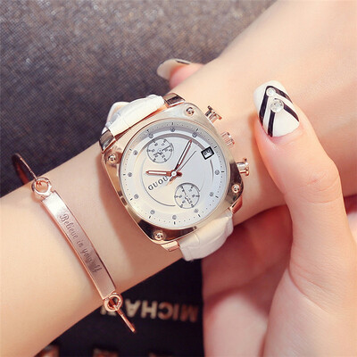 

GUOU Classic Casual Watches Women Quartz Wrist Watch Rose Gold Waterproof Leather Calendar Clock