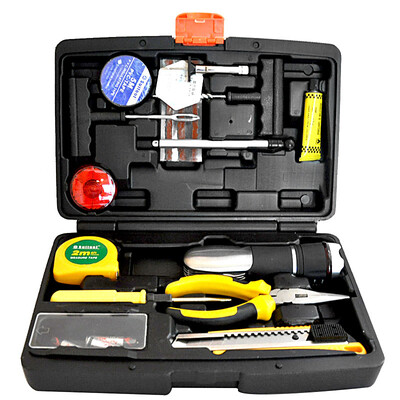 

Chopper emergency rescue tire repair kit multi-function safety hammer flashlight tire repair tool pliers screwdriver cone tape tool kit